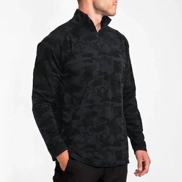 UNRL Quarter Zip Pullover Men's Size XXL Camo Black Long Sleeve Stretch Top - Picture 1 of 14